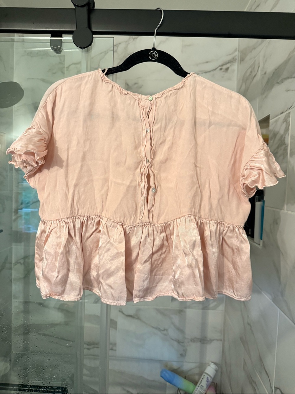 Zara Basic Collection Pale Pink Ruffle-Hem Crop Top - Picture 3 of 3